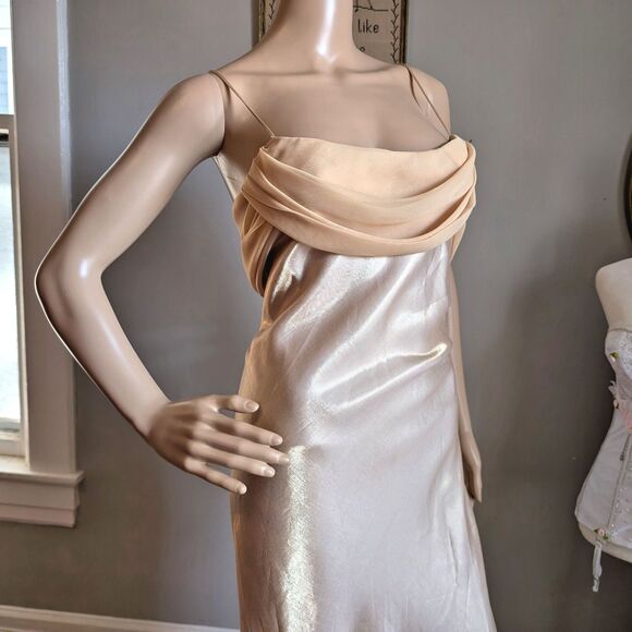 NWT Vintage 90s Let's Fashion Prom Gown Greek Goddess Cowl Gold Chiffon Size L - Picture 5 of 15